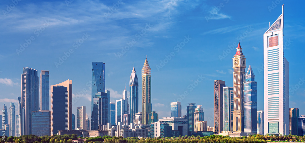 Dubai city - amazing city center skyline with luxury skyscrapers, United Arab Emirates