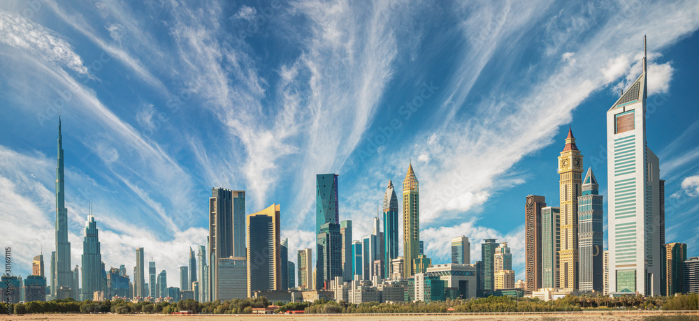 Dubai city - amazing city center skyline with luxury skyscrapers, United Arab Emirates