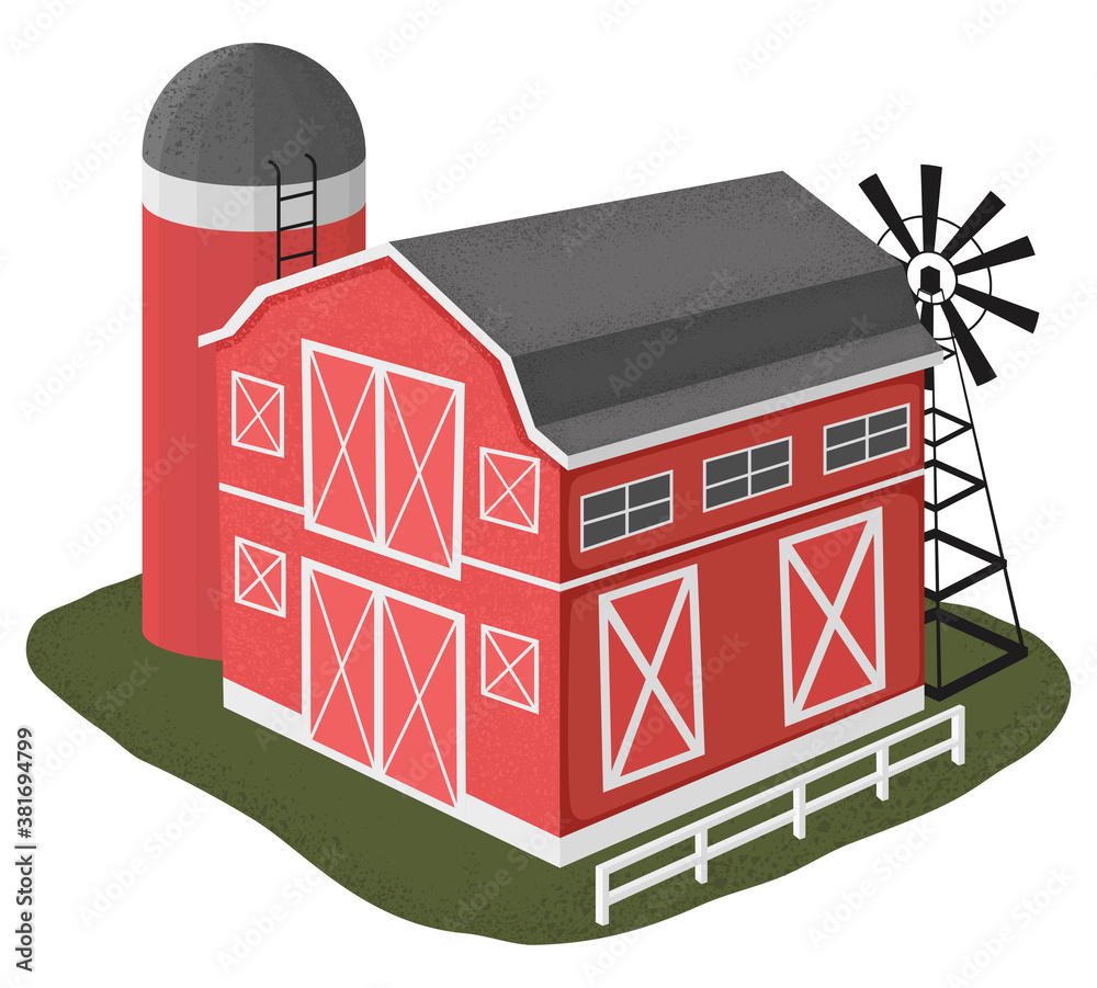 Wooden Barn house illustration in cartoon style.  Vector illustration on white background