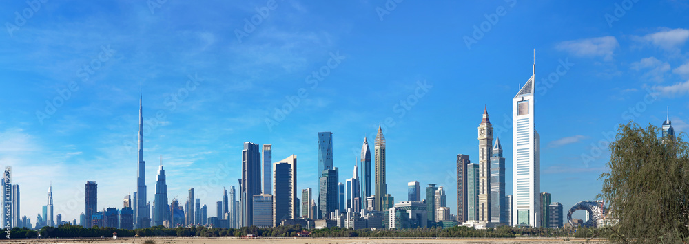 Dubai city center skyline with luxury skyscrapers, United Arab Emirates