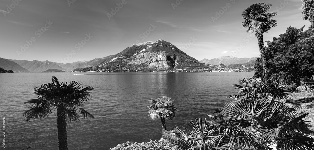 Scenic view on Verenna city in background and  Garda lake, Italy.