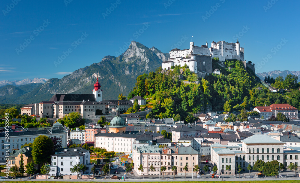 Salzburg city skyline with Festung Hohensalzburg herritage in the autumn, Salzburg, Austria