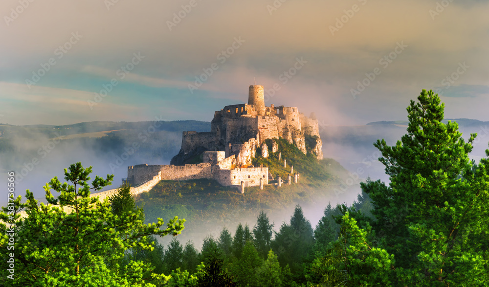 Spis Castle at sunrise, UNESCO heritage in Slovakia