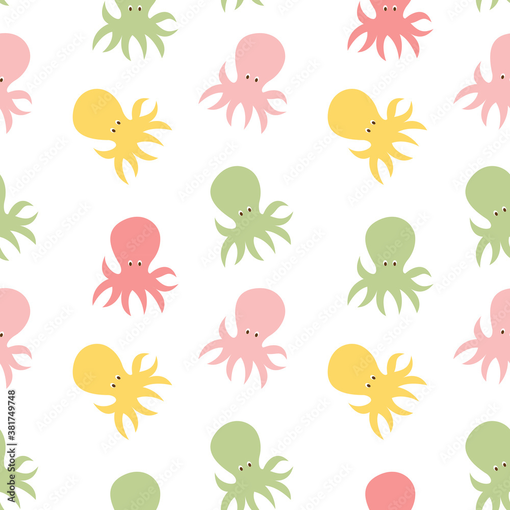 Little cute octopus seamless pattern background. Vector Illustration