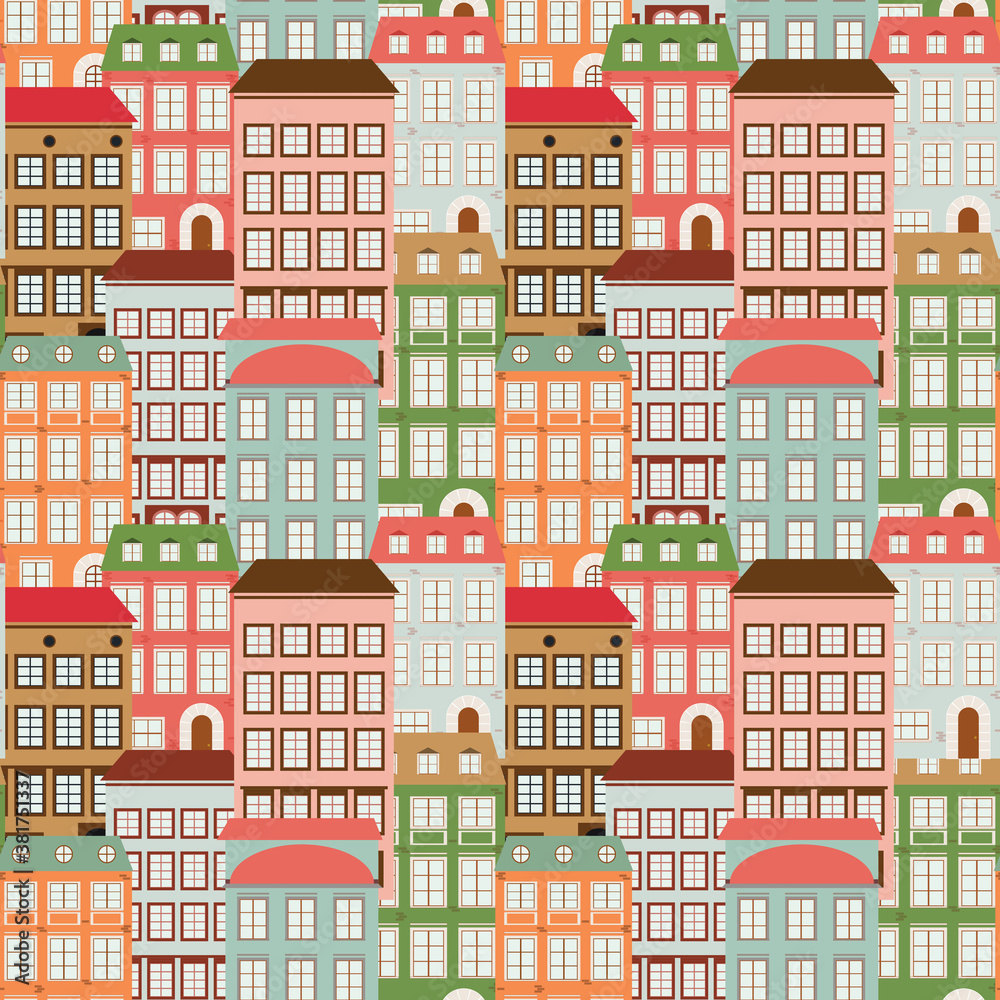 Cute Little Town seamless vector pattern for babies, kids