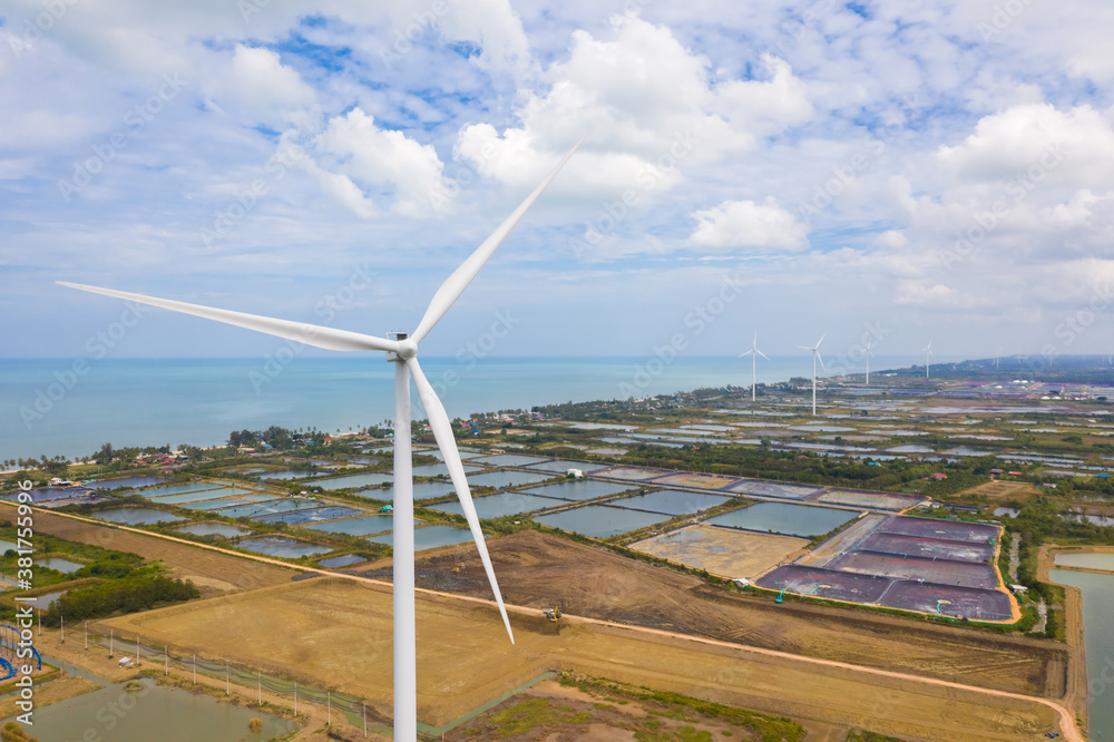 wind turbine farm near coastline in south of Thailand