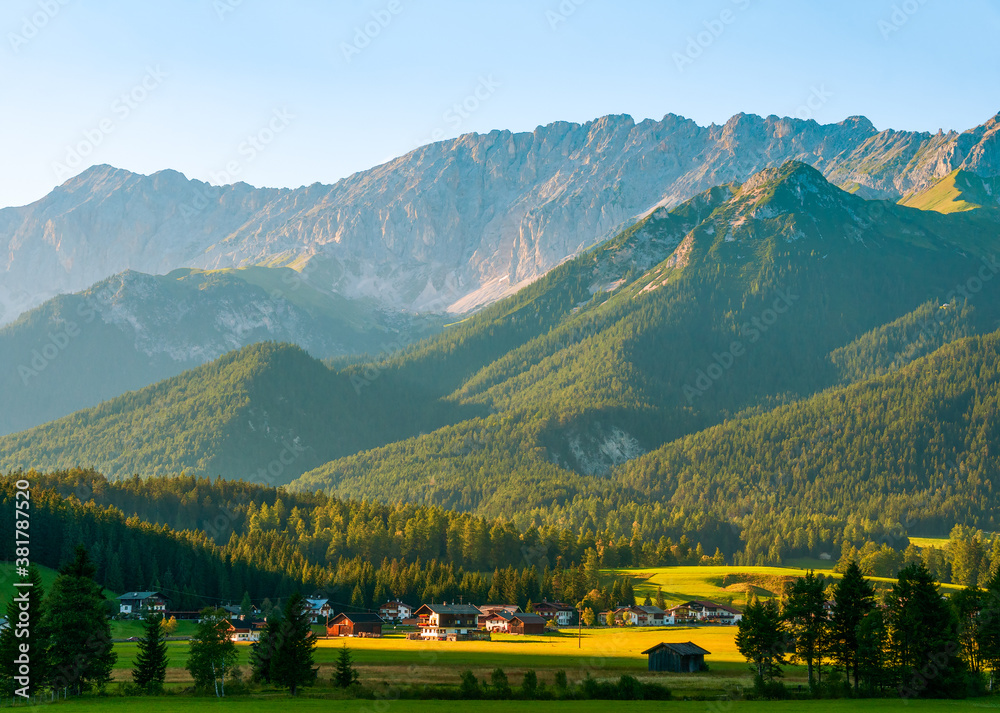 Alpine landscape with a small Austrian village.State of Tyrol.Austria.