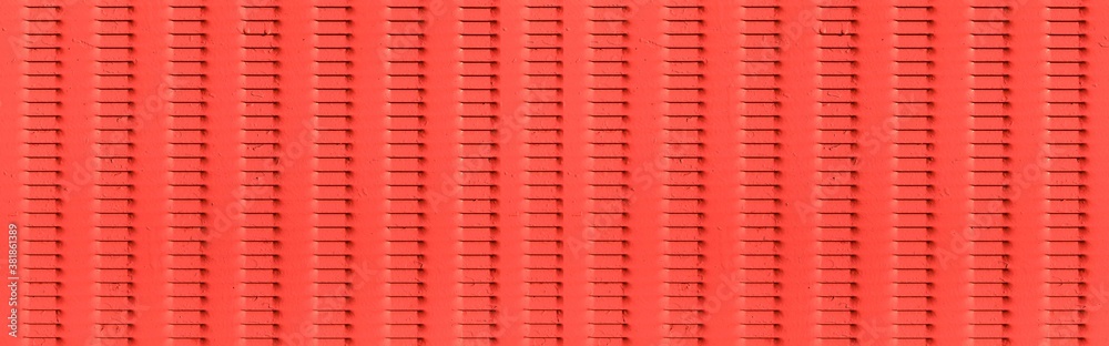 Panorama of Red Corrugated metal background and texture surface or galvanize steel