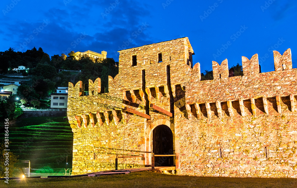 Montebello and Sasso Corbaro, castles in Bellinzona. UNESCO world heritage in Ticino, Switzerland