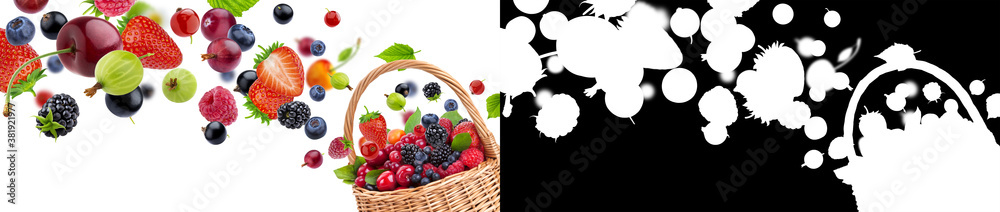 Fresh berries in basket isolated on white background