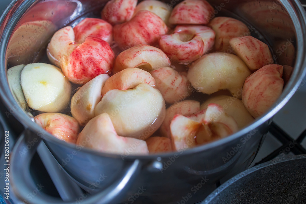 pot of peeled apples