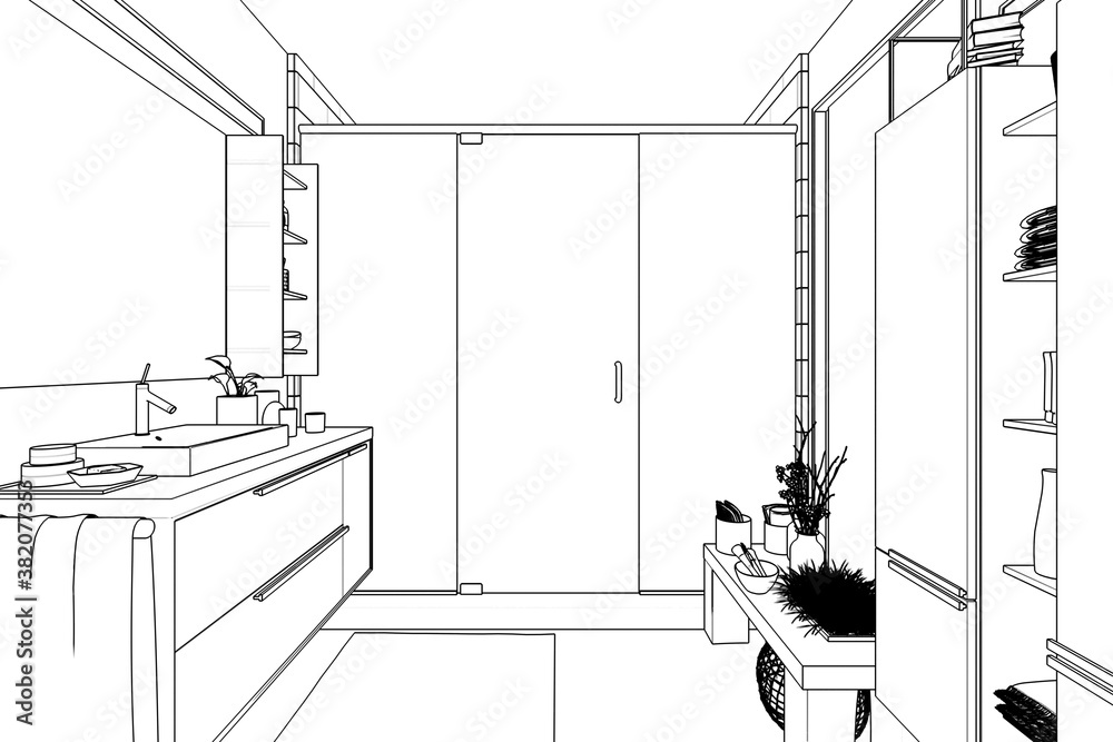 Modern Bathroom Integration (sketch) - 3d visualization