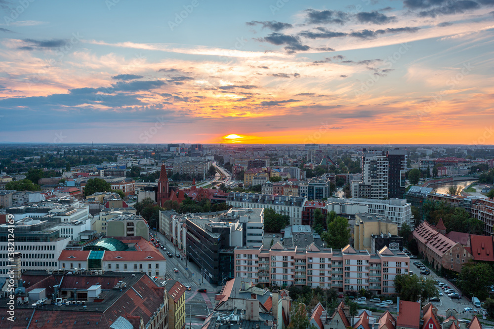 Cityscape of Wroclaw old town at sunset. Poland