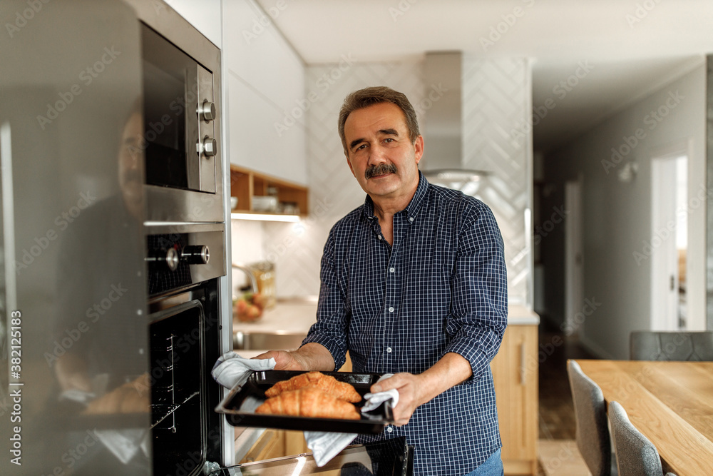 Baking croissants in the oven.