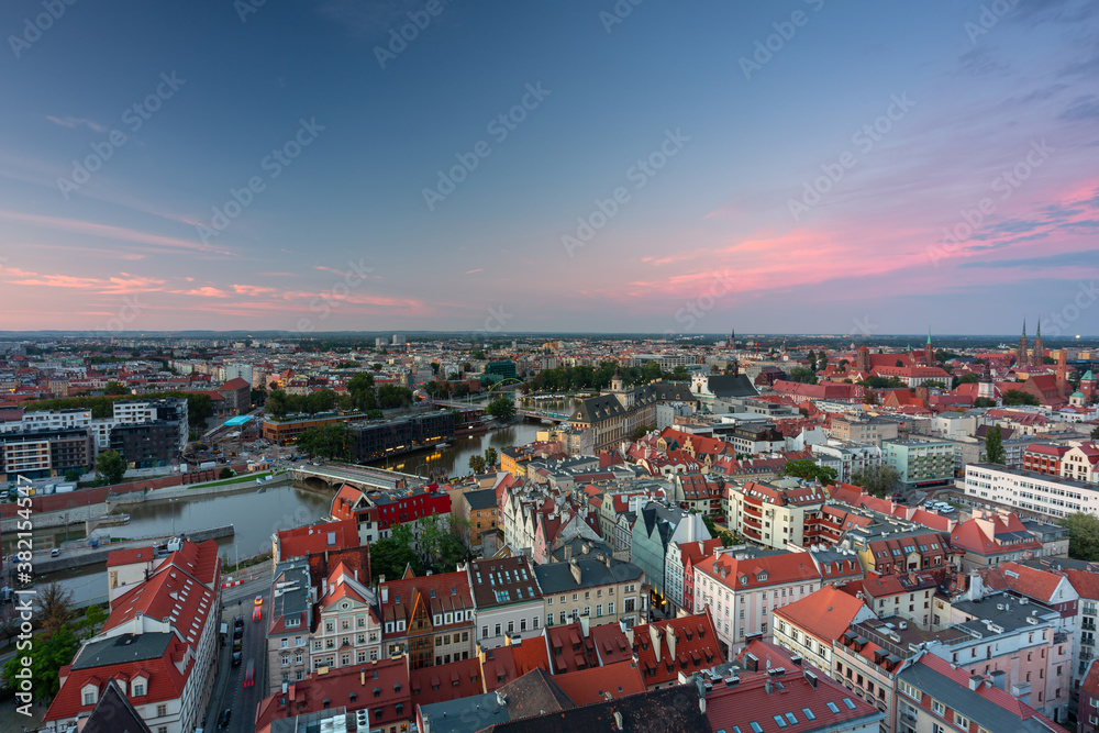 Cityscape of Wroclaw old town at sunset. Poland