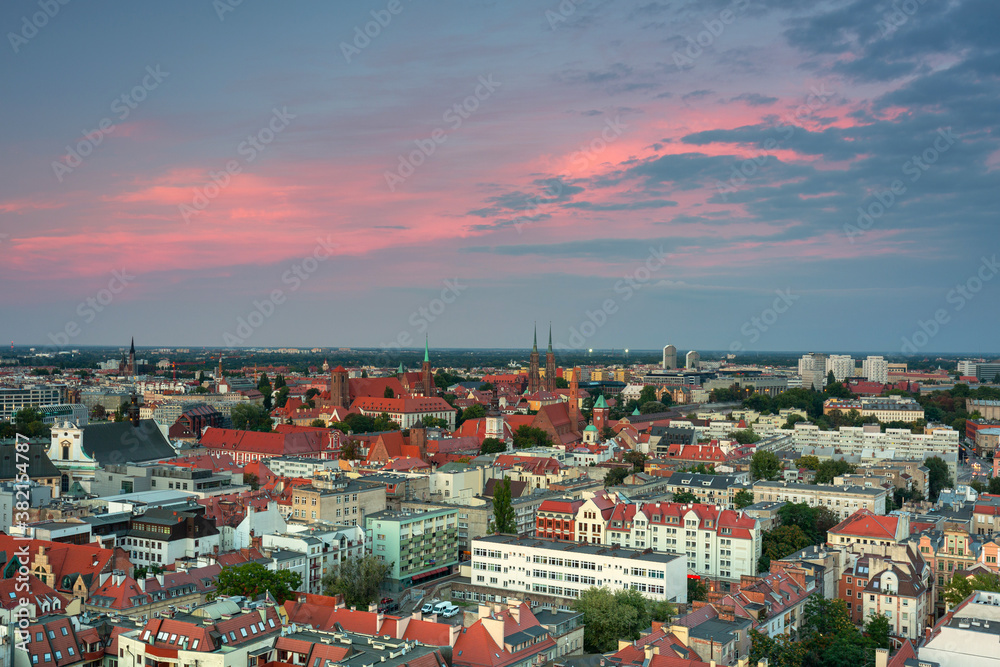 Cityscape of Wroclaw old town at sunset. Poland