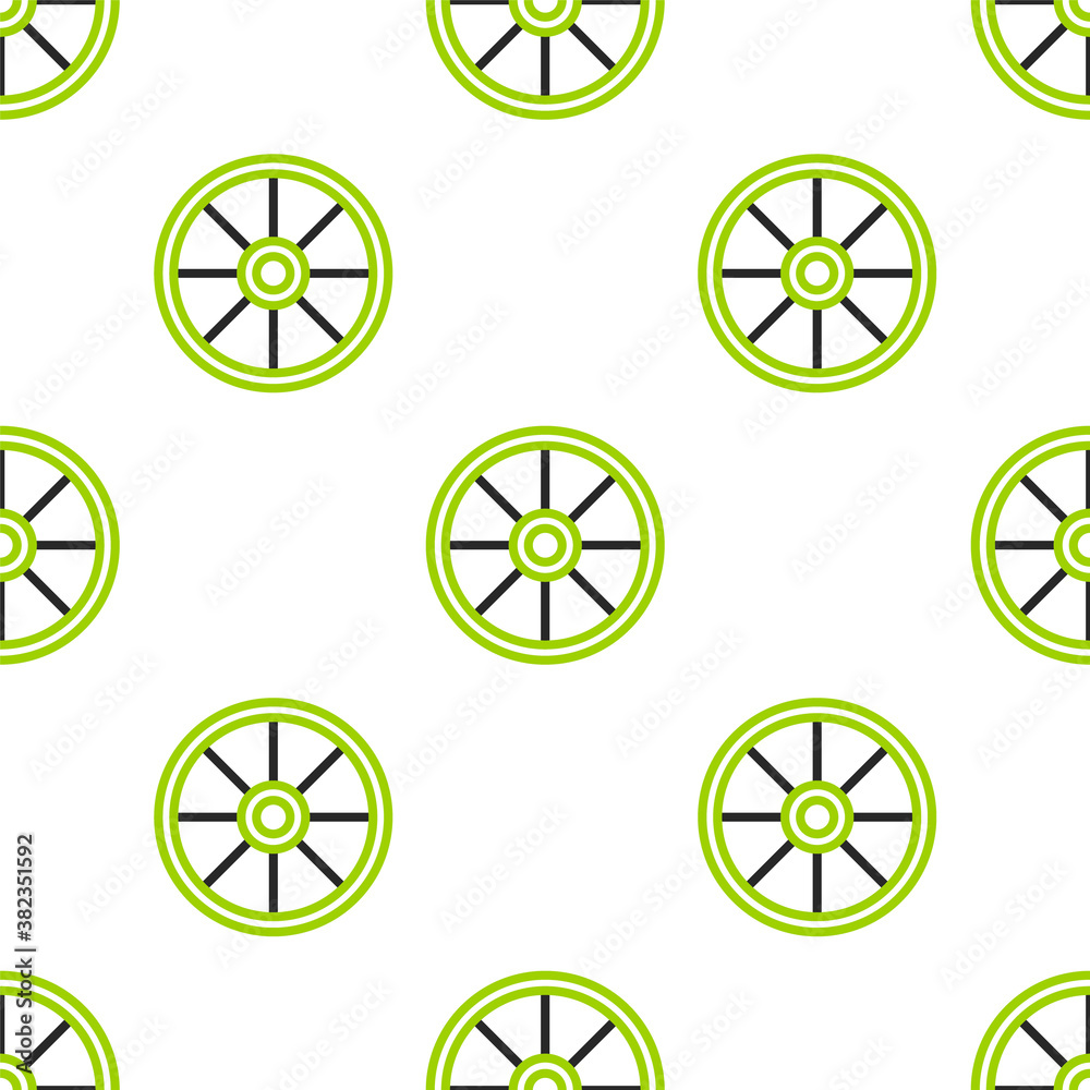 Line Old wooden wheel icon isolated seamless pattern on white background. Vector Illustration.