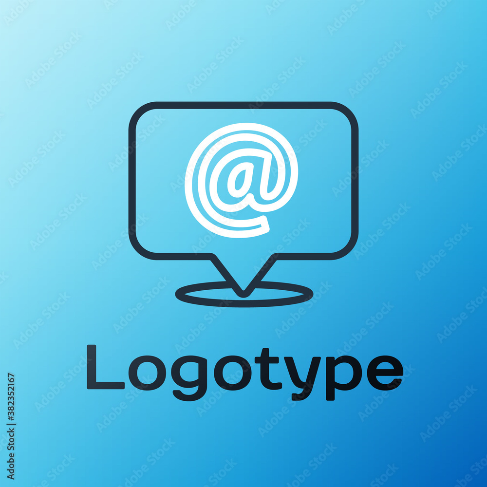 Line Mail and e-mail on speech bubble icon isolated on blue background. Envelope symbol e-mail. Emai