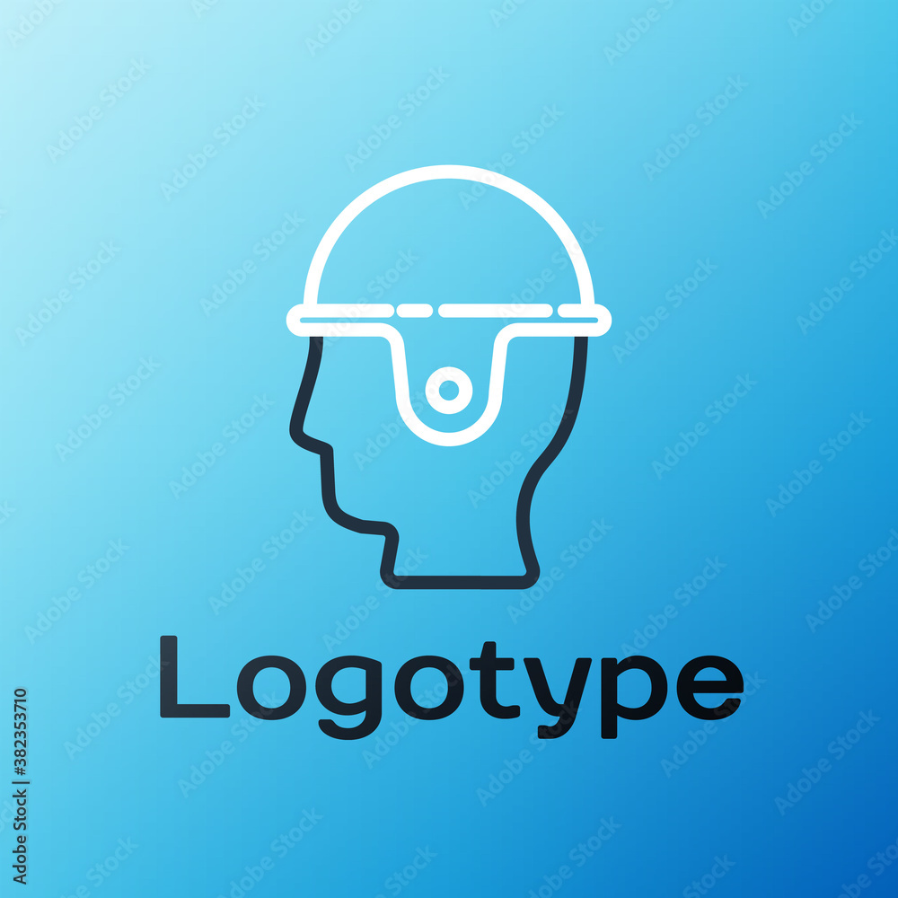 Line Worker safety helmet icon isolated on blue background. Colorful outline concept. Vector Illustr