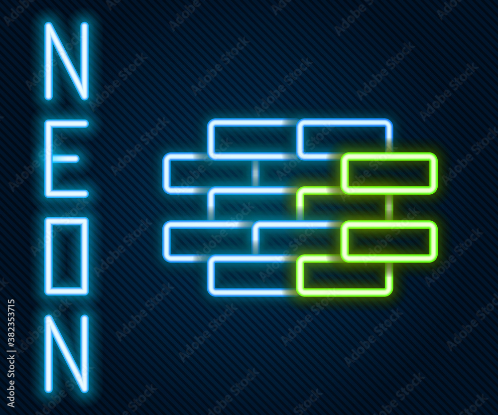 Glowing neon line Bricks icon isolated on black background. Colorful outline concept. Vector Illustr