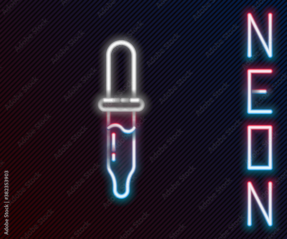 Glowing neon line Pipette icon isolated on black background. Element of medical, chemistry lab equip