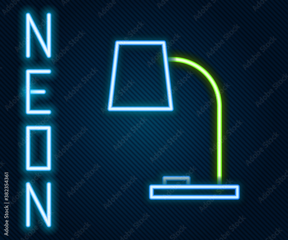 Glowing neon line Table lamp icon isolated on black background. Table office lamp. Colorful outline 