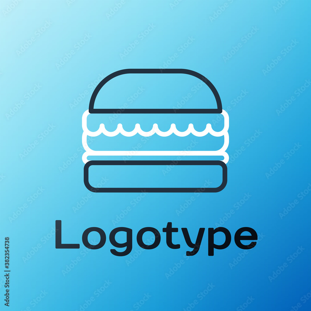 Line Burger icon isolated on blue background. Hamburger icon. Cheeseburger sandwich sign. Fast food 