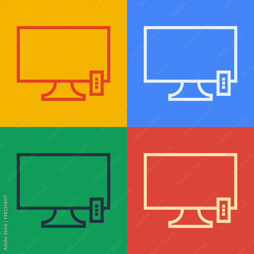 Pop art line Smart Tv icon isolated on color background. Television sign. Vector Illustration.