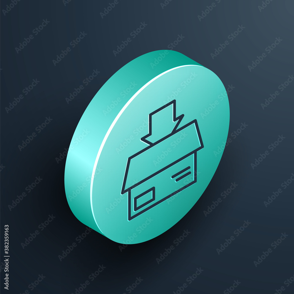 Isometric line Carton cardboard box icon isolated on black background. Box, package, parcel sign. De