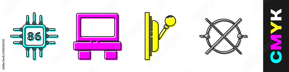 Set Processor with microcircuits CPU, Fuse, Electrical panel and Electric circuit scheme icon. Vecto