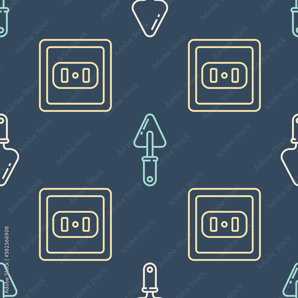 将线镘刀、电源插座和镘刀设置为无缝图案。矢量。