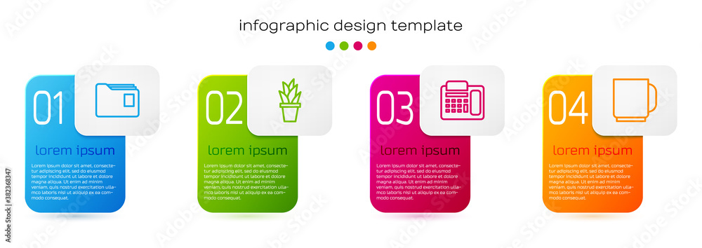 Set line Document folder, Plant in pot, Telephone and Coffee cup. Business infographic template. Vec