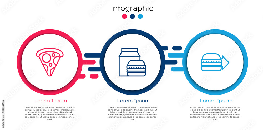 Set line Slice of pizza, Online ordering and burger delivery and . Business infographic template. Ve