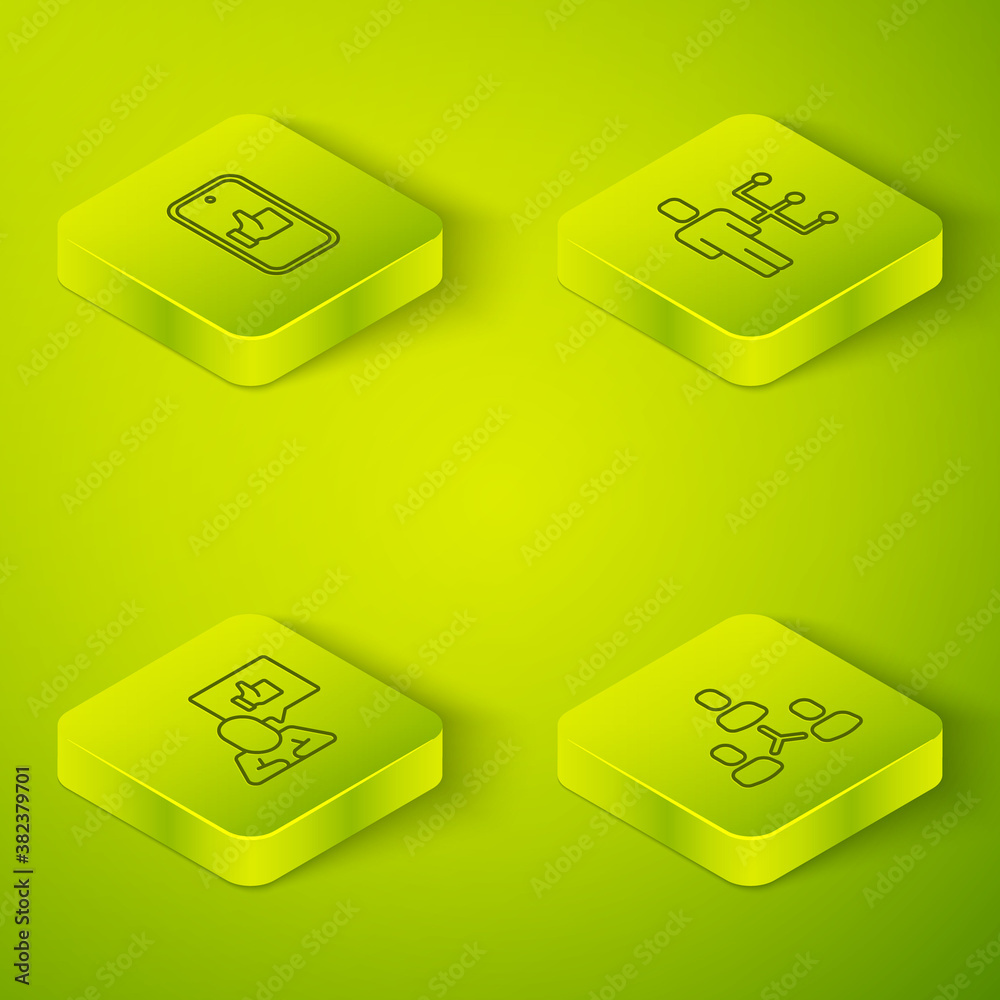 Set Isometric User of man in business suit, Hand like, Project team base and icon. Vector.