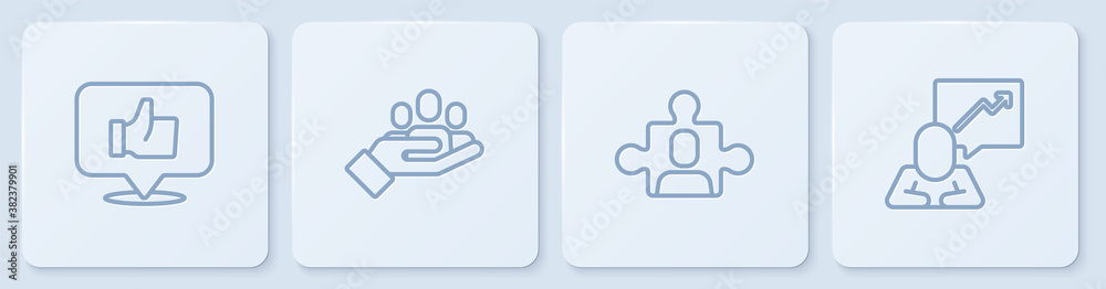 Set line Hand like, Project team base, for search people and Team leader. White square button. Vecto