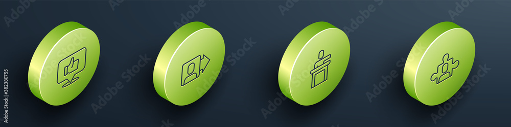 Set Isometric Hand like, Team leader, Speaker and Project team base icon. Vector.