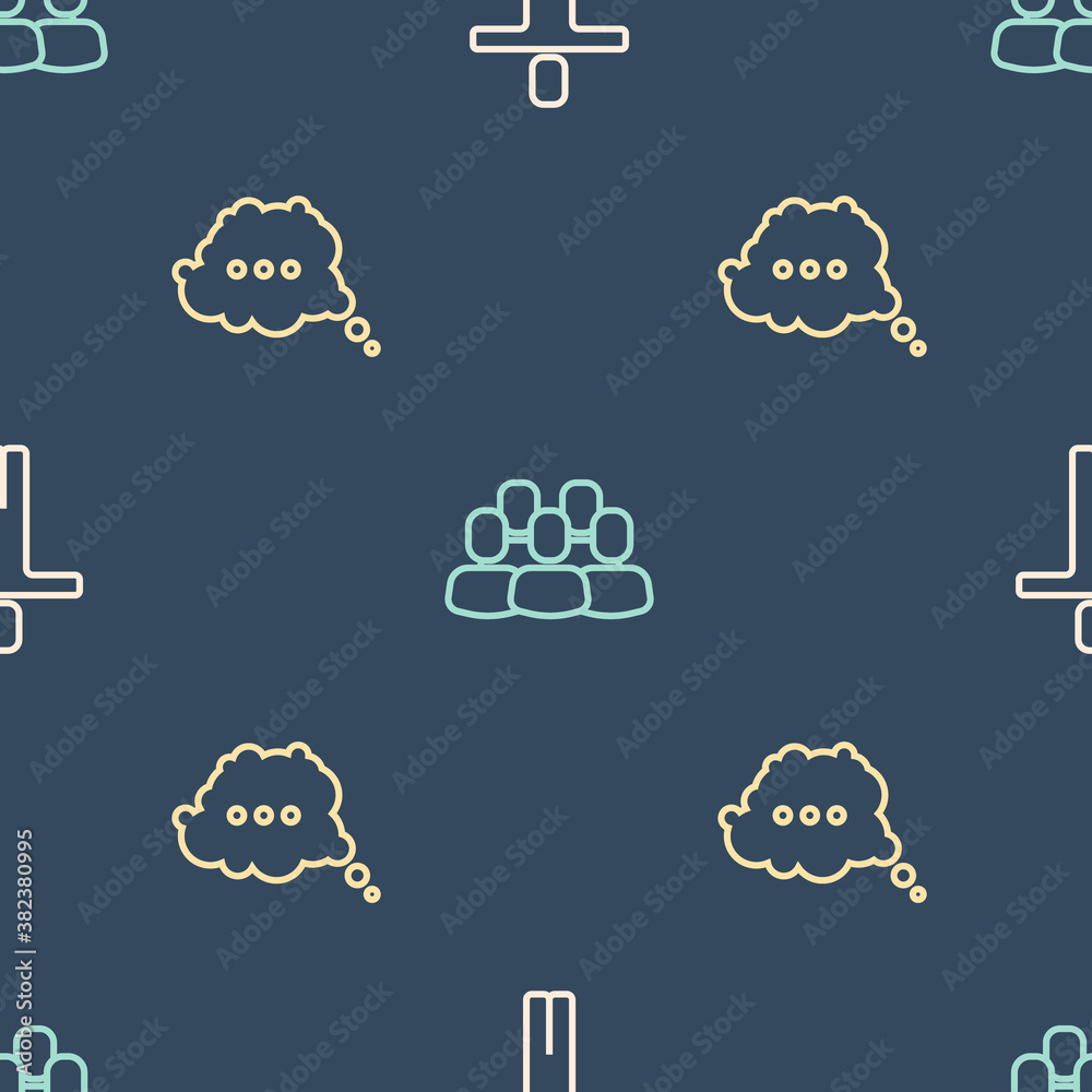 Set line Head hunting, Speech bubble chat and Project team base on seamless pattern. Vector.