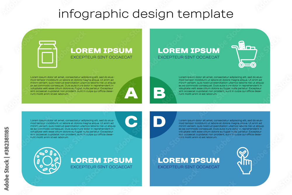 Set line Donut, Online ordering and delivery, and Shopping cart food. Business infographic template.