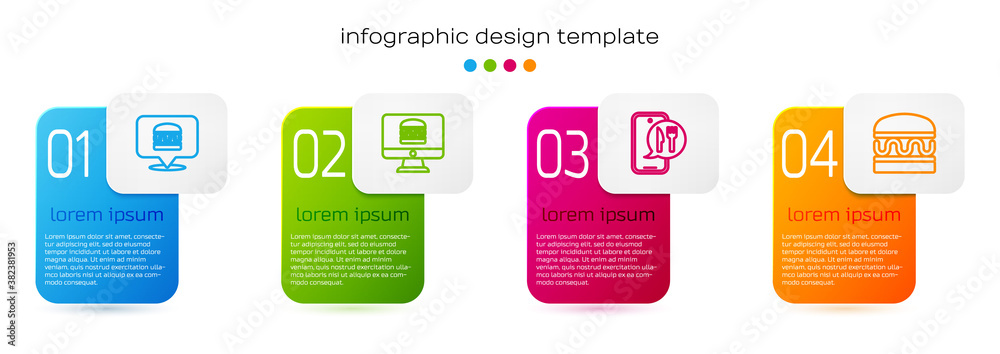 Set line Online ordering burger delivery, and, and Burger. Business infographic template. Vector.