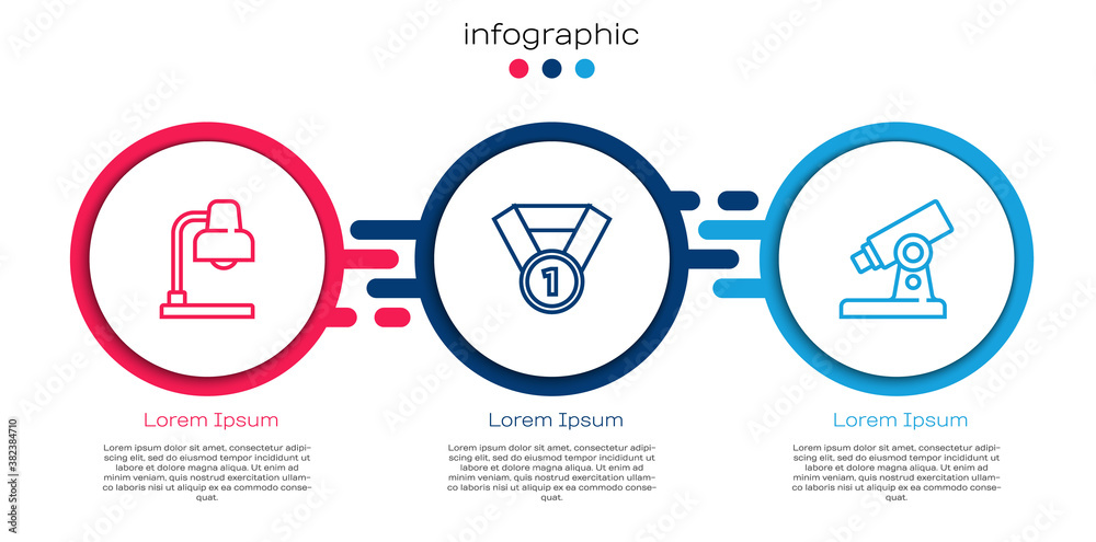 Set line Table lamp, Medal and Microscope. Business infographic template. Vector.