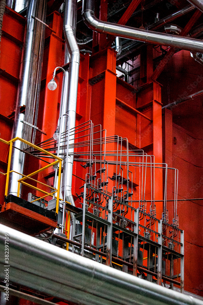 Large industrial pipes in a thermal power plant