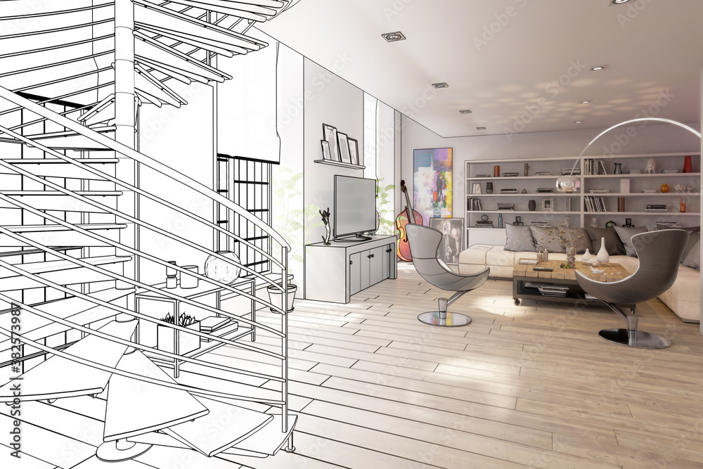 Modern Residential Loft Interior Design (draft) - 3d visualization