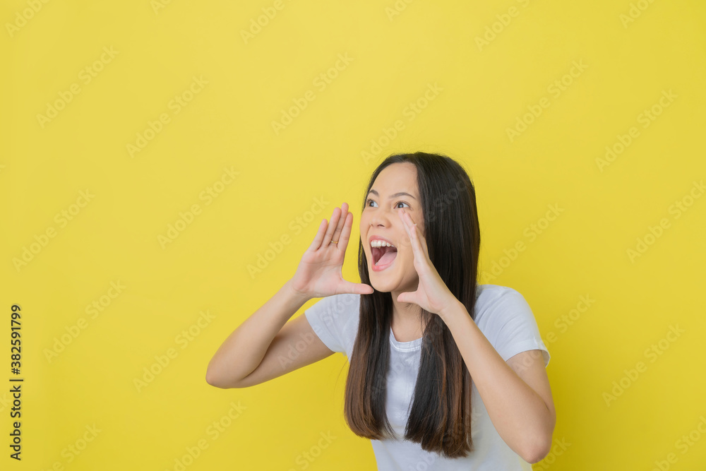 Asian women make announcements and shouts.