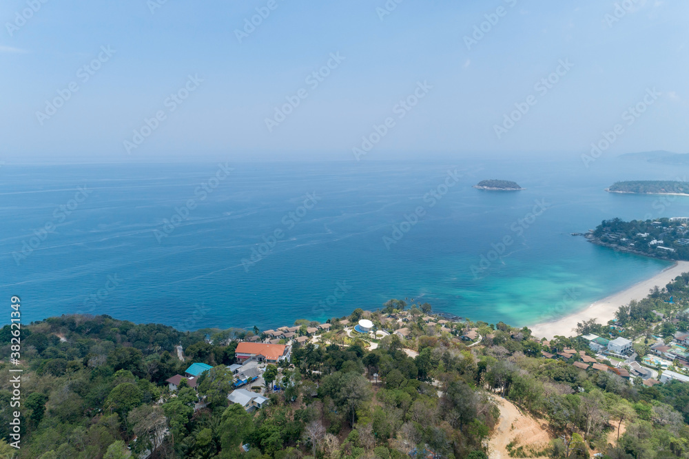 Aerial view of seashore beautiful scenery andaman sea in summer season,phuket thailand.