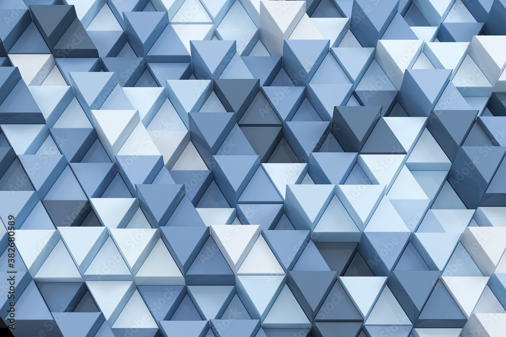 Repeating triangle cubes background, 3d rendering.