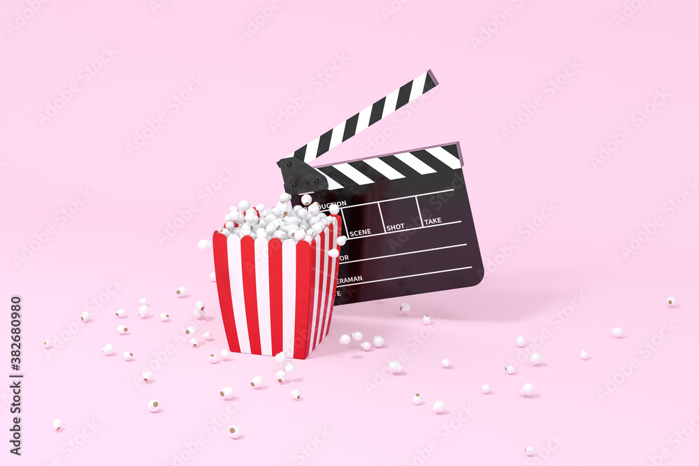 Scattered popcorn, sweet food, 3d rendering.