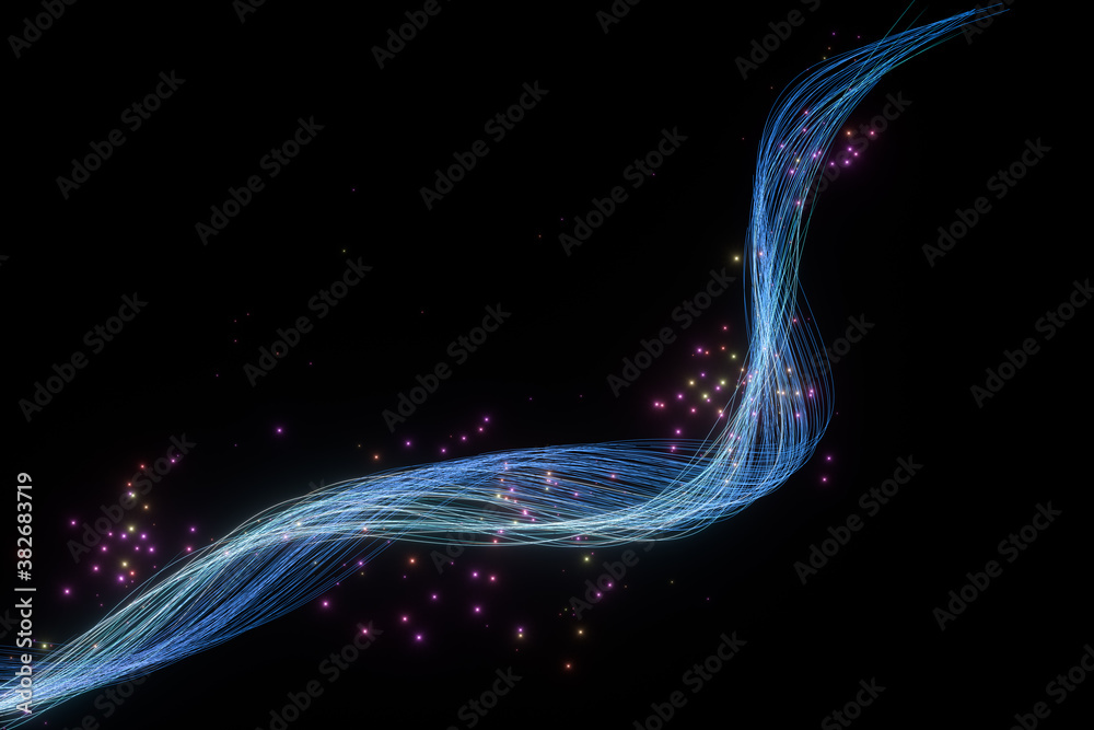 Flowing glowing neon lines with black background, 3d rendering.