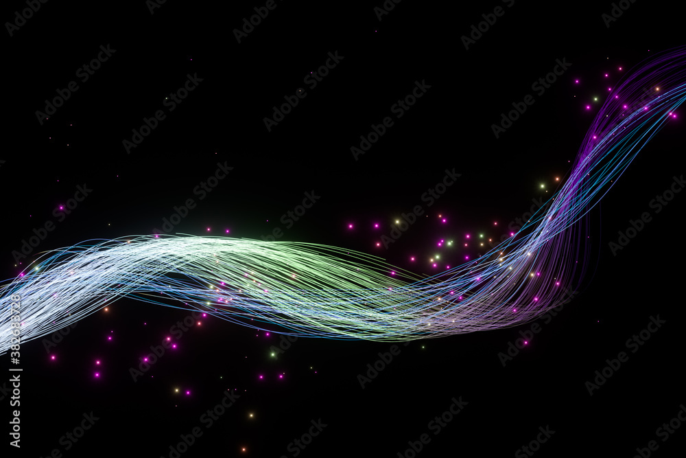 Flowing glowing neon lines with black background, 3d rendering.