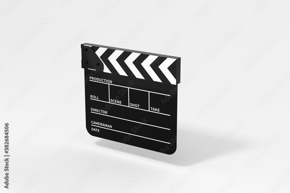 Clapper board with white background, 3d rendering.