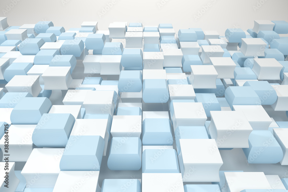 Creative blue and white cubes background, 3d rendering.